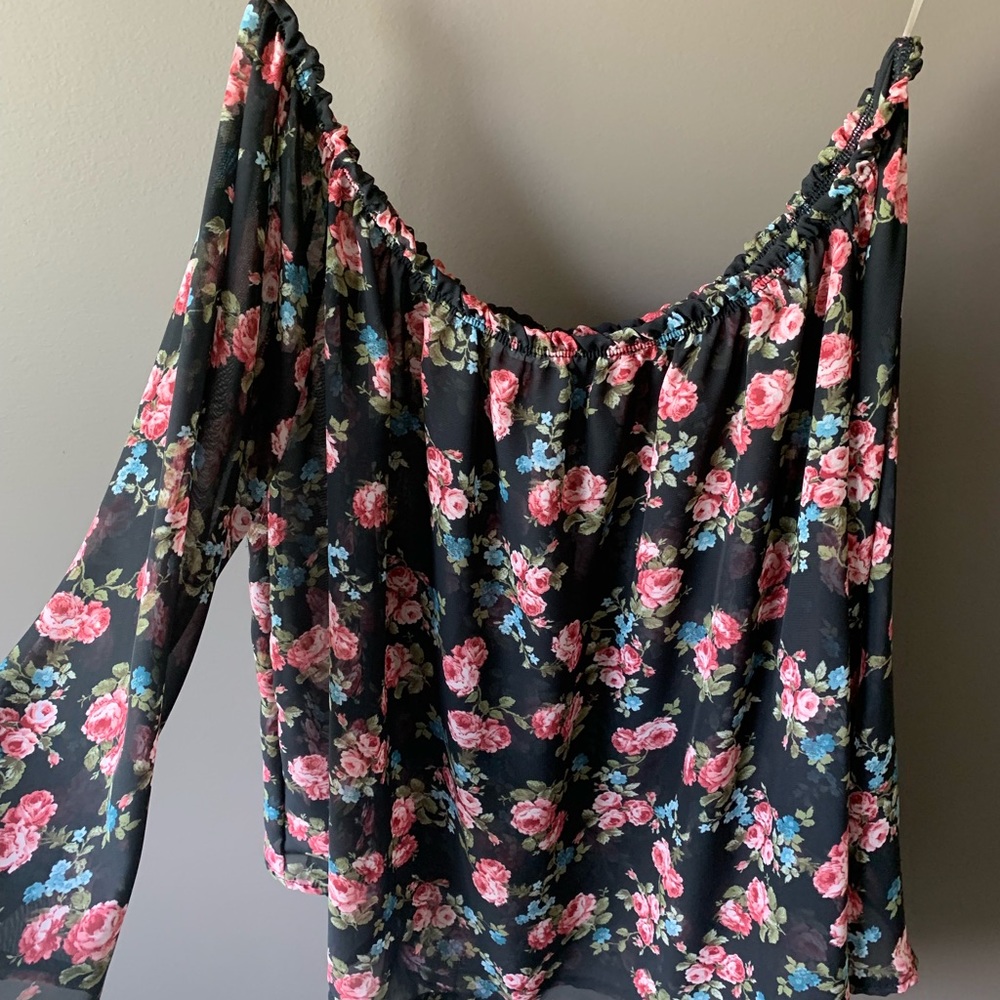 Off shoulder floral black shirt